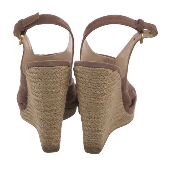 PRADA Platform Wedge Sandal Espadrilles Suede Beige Tan Strappy Size US 7/EU 37 - Picture 4 of 5